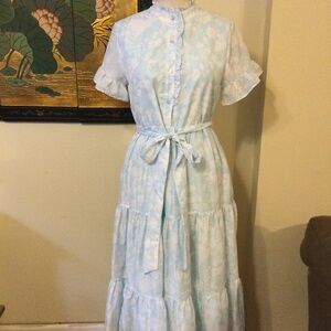 J Marie Floral Button Up Ruffle Sleeve Tiered  MIDI A-line Dress Preowned Small